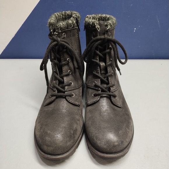 Crown Vintage Racine Combat Boots Womens Size 8.5M Black Side Zip Buckle Strap - Picture 2 of 8